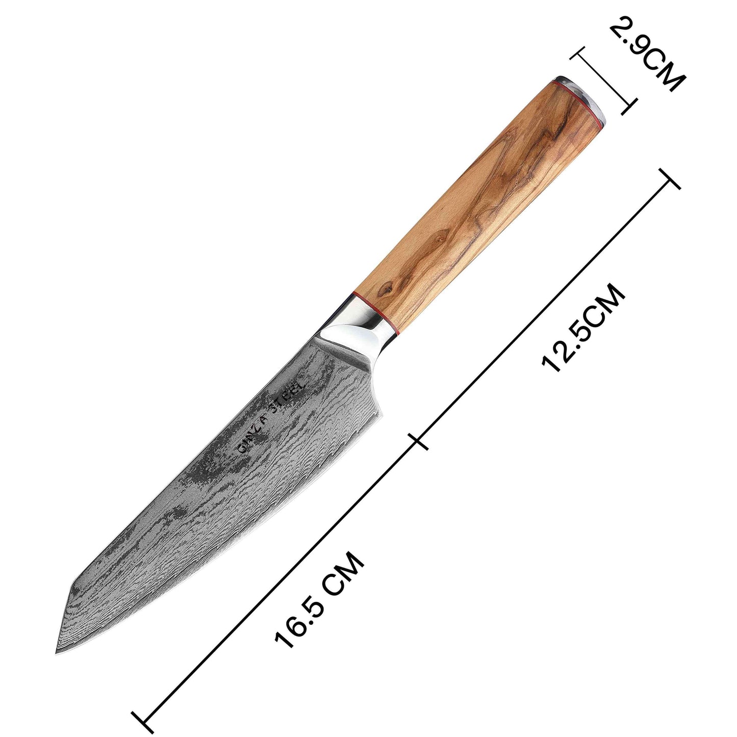 Couteau de chef Ginza Steel MIA 17 6,5" – Acier Damas AUS10, 67 couches, manche en bois d'olivier