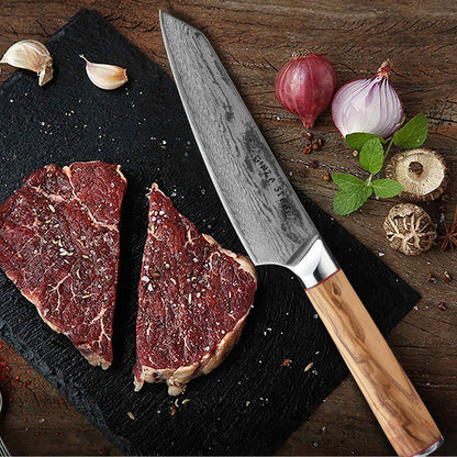 Couteau de chef Ginza Steel MIA 17 6,5" – Acier Damas AUS10, 67 couches, manche en bois d'olivier