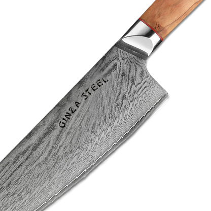 Couteau de chef Ginza Steel MIA 24 9" – Damas AUS10, 67 couches, manche en bois d'olivier