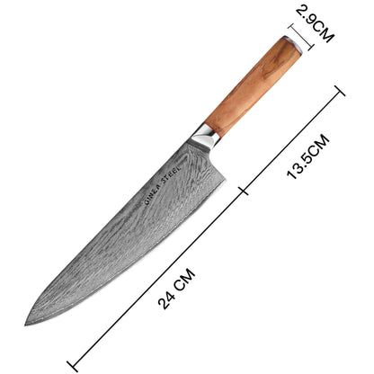 Couteau de chef Ginza Steel MIA 24 9" – Damas AUS10, 67 couches, manche en bois d'olivier