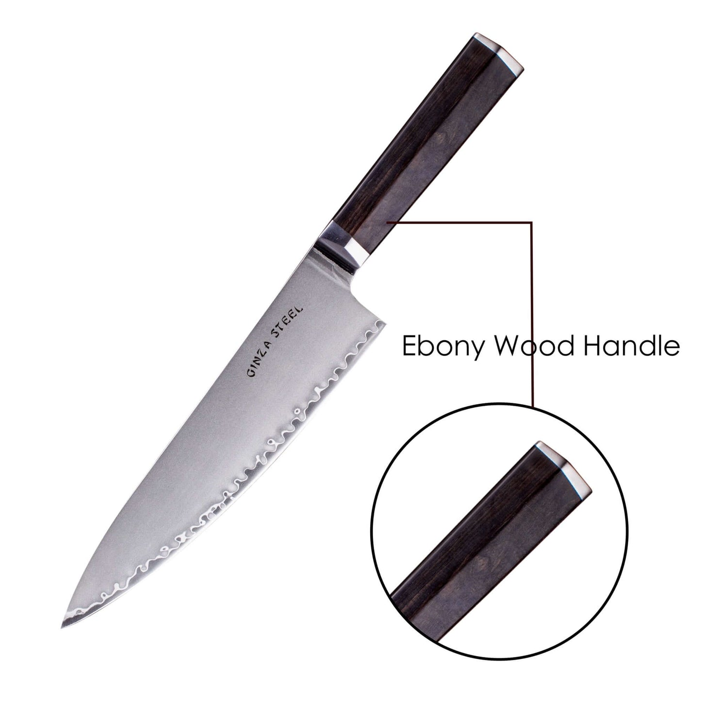 PORTIA 20 | Couteau de chef 20 cm Acier Damas VG10 / Manche en bois d'ébène