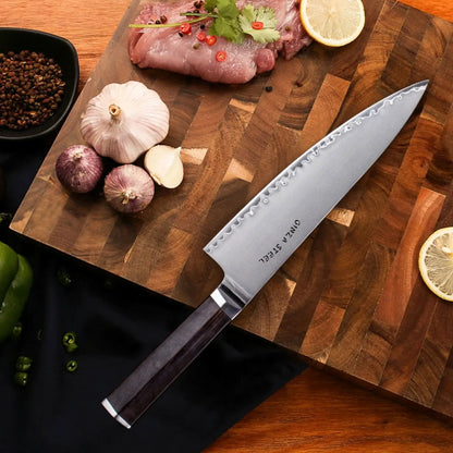 PORTIA 20 | Couteau de chef 20 cm Acier Damas VG10 / Manche en bois d'ébène