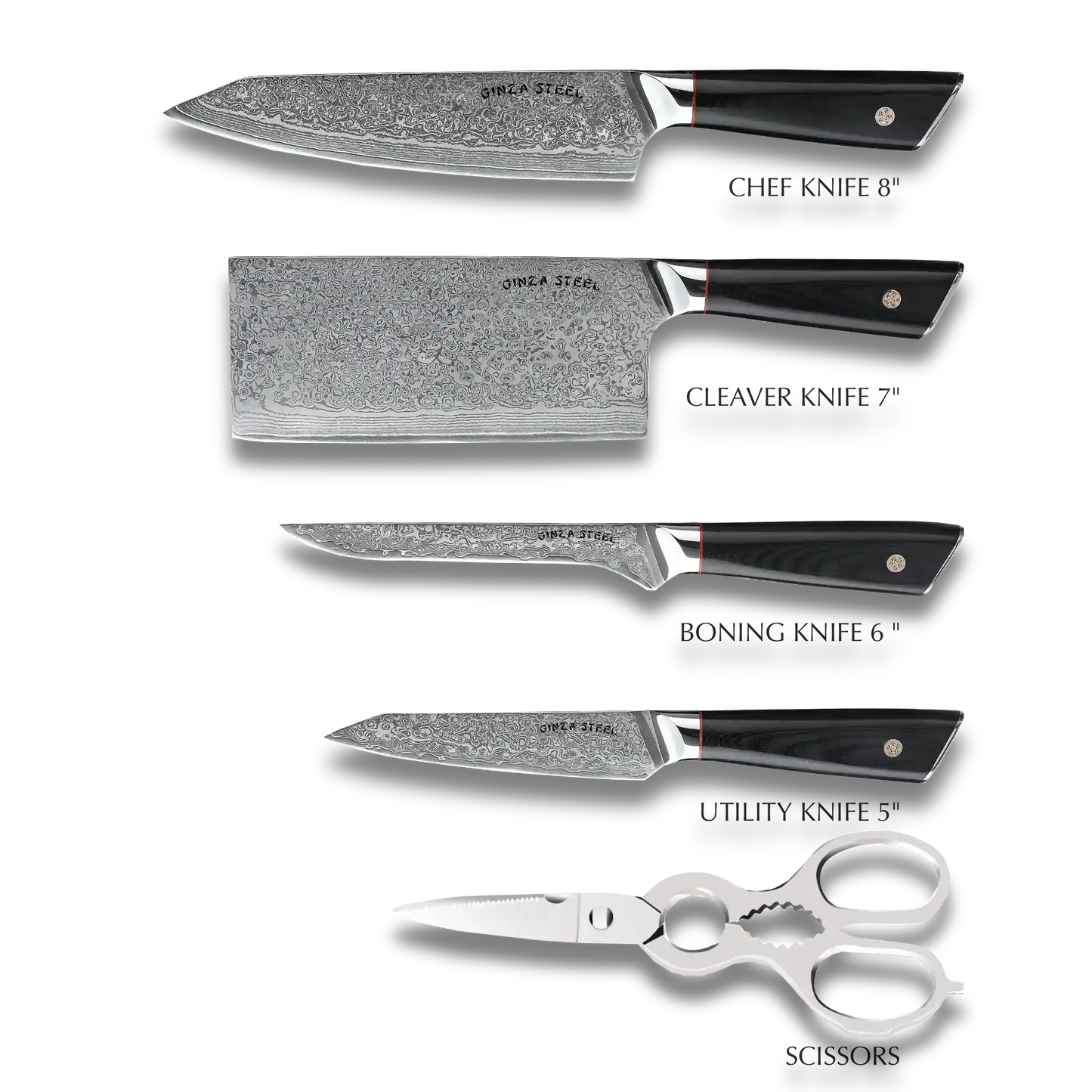 HAGAKURE SIX | Ensemble de 6 couteaux essentiels | 4 couteaux, 1 paire de ciseaux avec bloc de bois