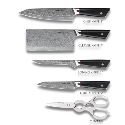 HAGAKURE SIX | Ensemble de 6 couteaux essentiels | 4 couteaux, 1 paire de ciseaux avec bloc de bois