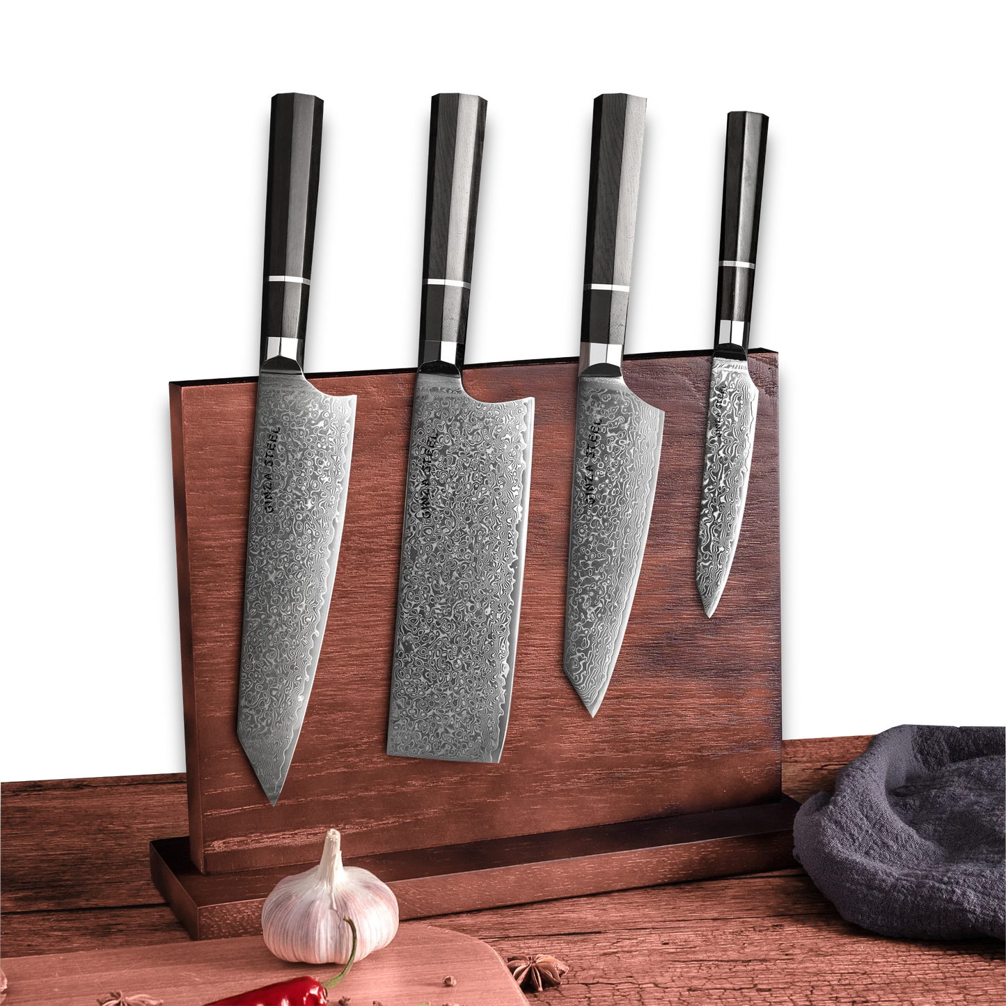 KASAI KOGATANA CINQ | Ensemble de 5 couteaux essentiels | 4 couteaux avec bloc magnétique en bois