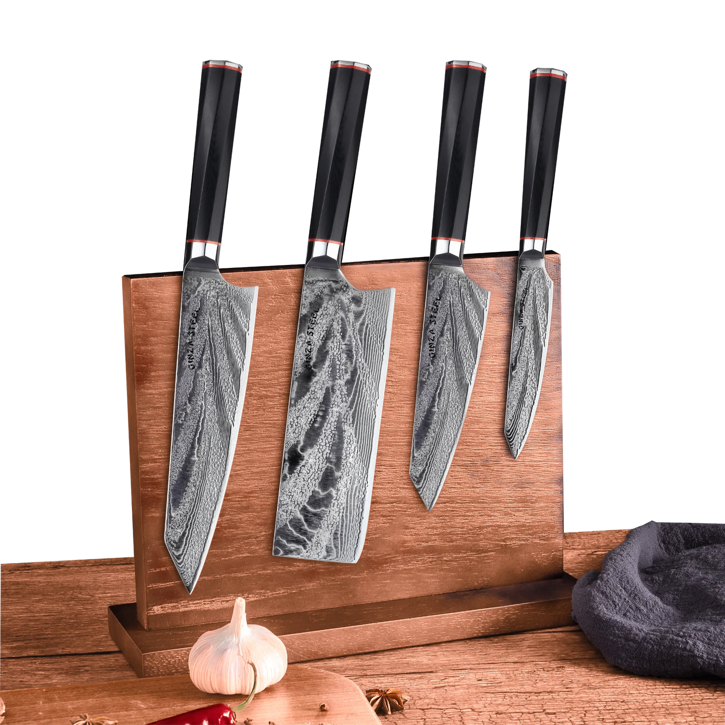KATANA FIVE | Bloc de couteaux aimanté en bois | 5 pièces essentielles, dont 4 couteaux