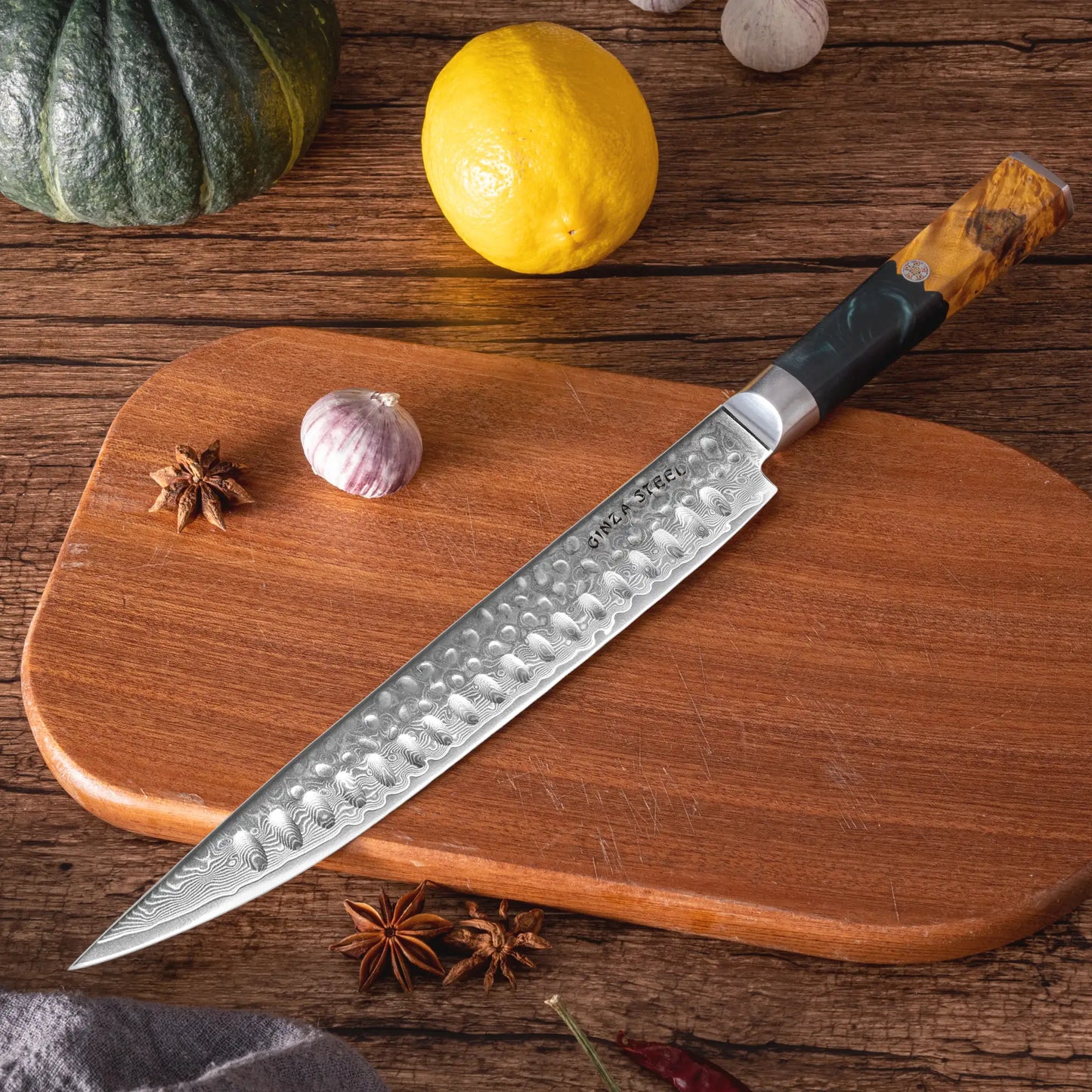 Couteau à découper Kaze Katana 9 po | Acier Damas par Ginza Steel