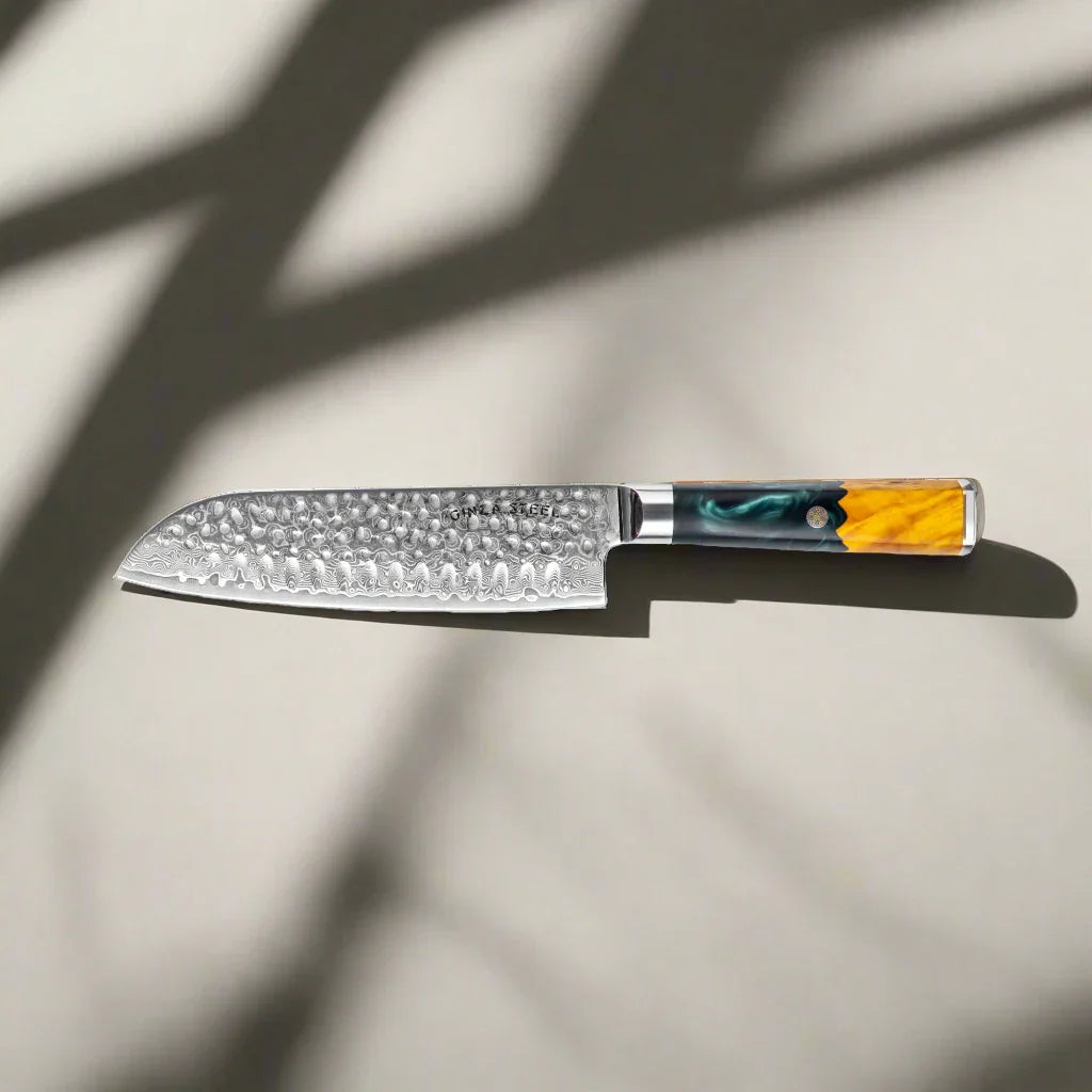 Couteau Santoku Kaze Katana 7" | Acier de Damas par Ginza Steel