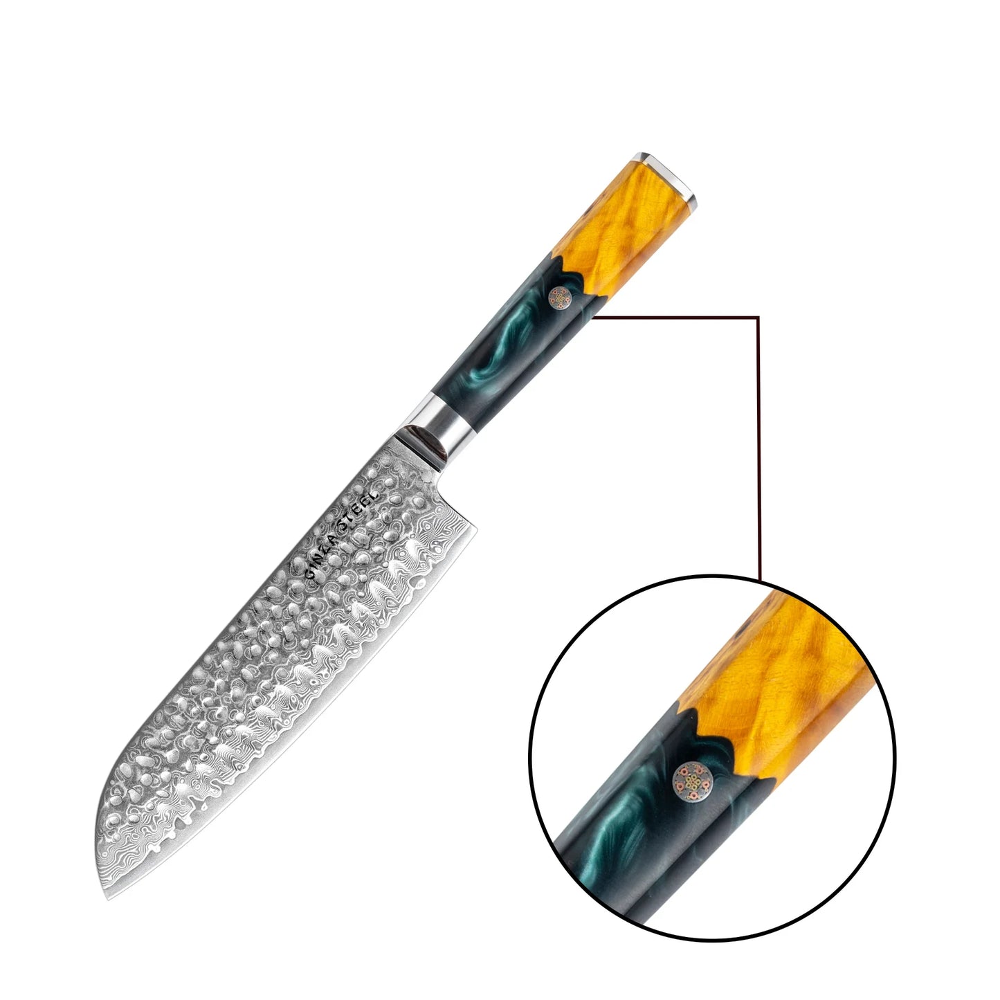 Couteau Santoku Kaze Katana 7" | Acier de Damas par Ginza Steel