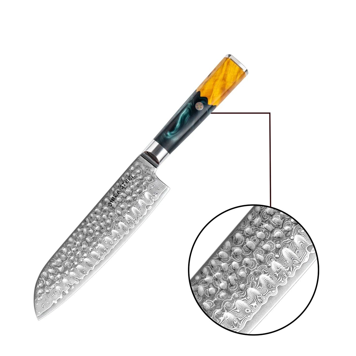 Couteau Santoku Kaze Katana 7" | Acier de Damas par Ginza Steel