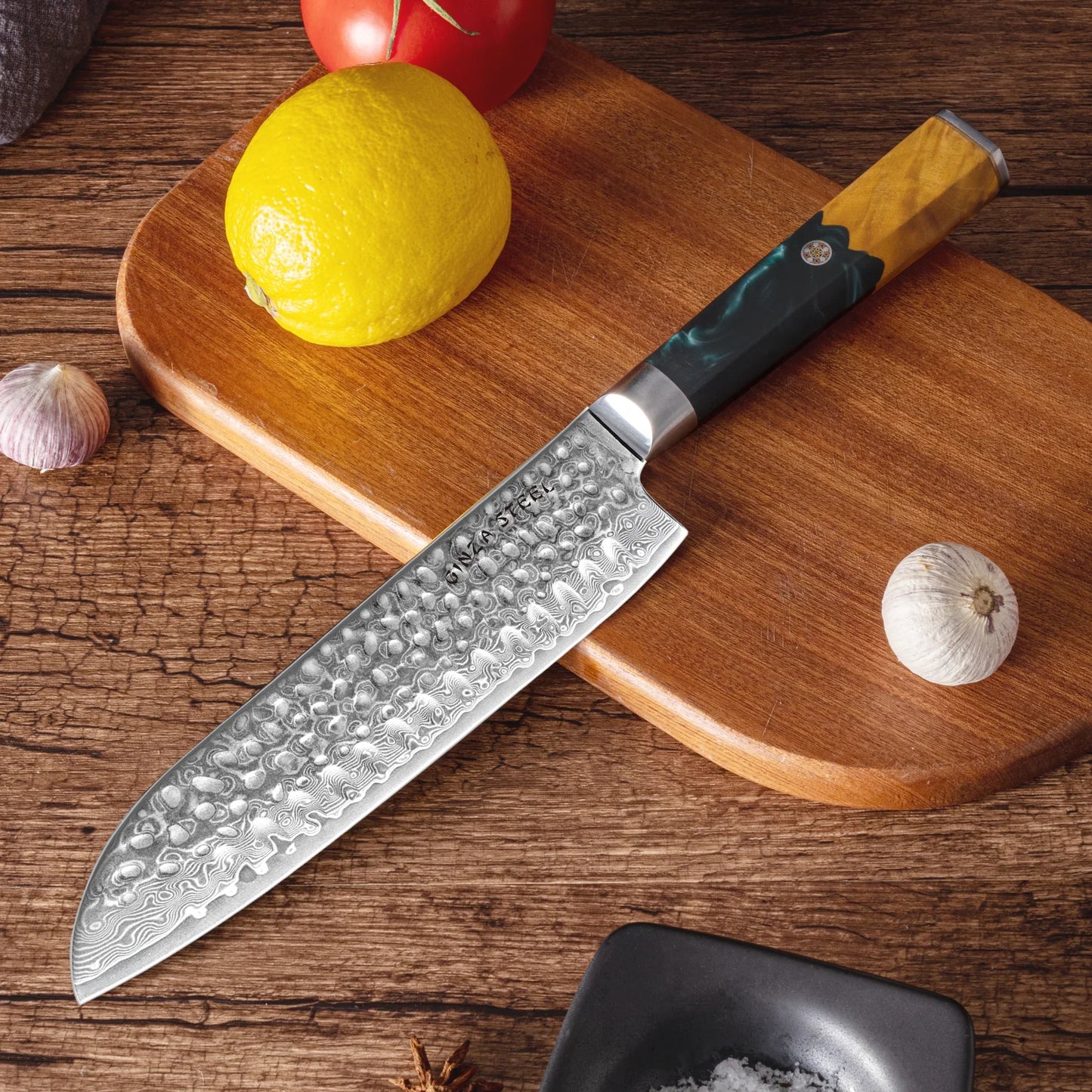Couteau Santoku Kaze Katana 7" | Acier de Damas par Ginza Steel