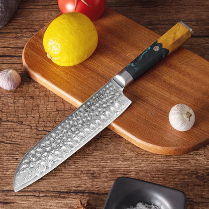 Couteau Santoku Kaze Katana 7" | Acier de Damas par Ginza Steel