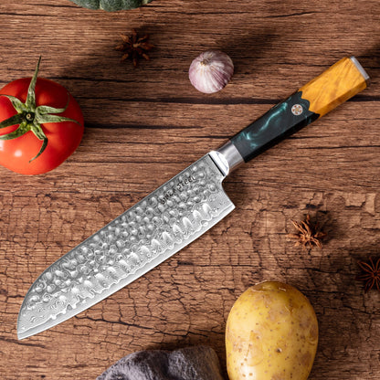 Couteau Santoku Kaze Katana 7" | Acier de Damas par Ginza Steel