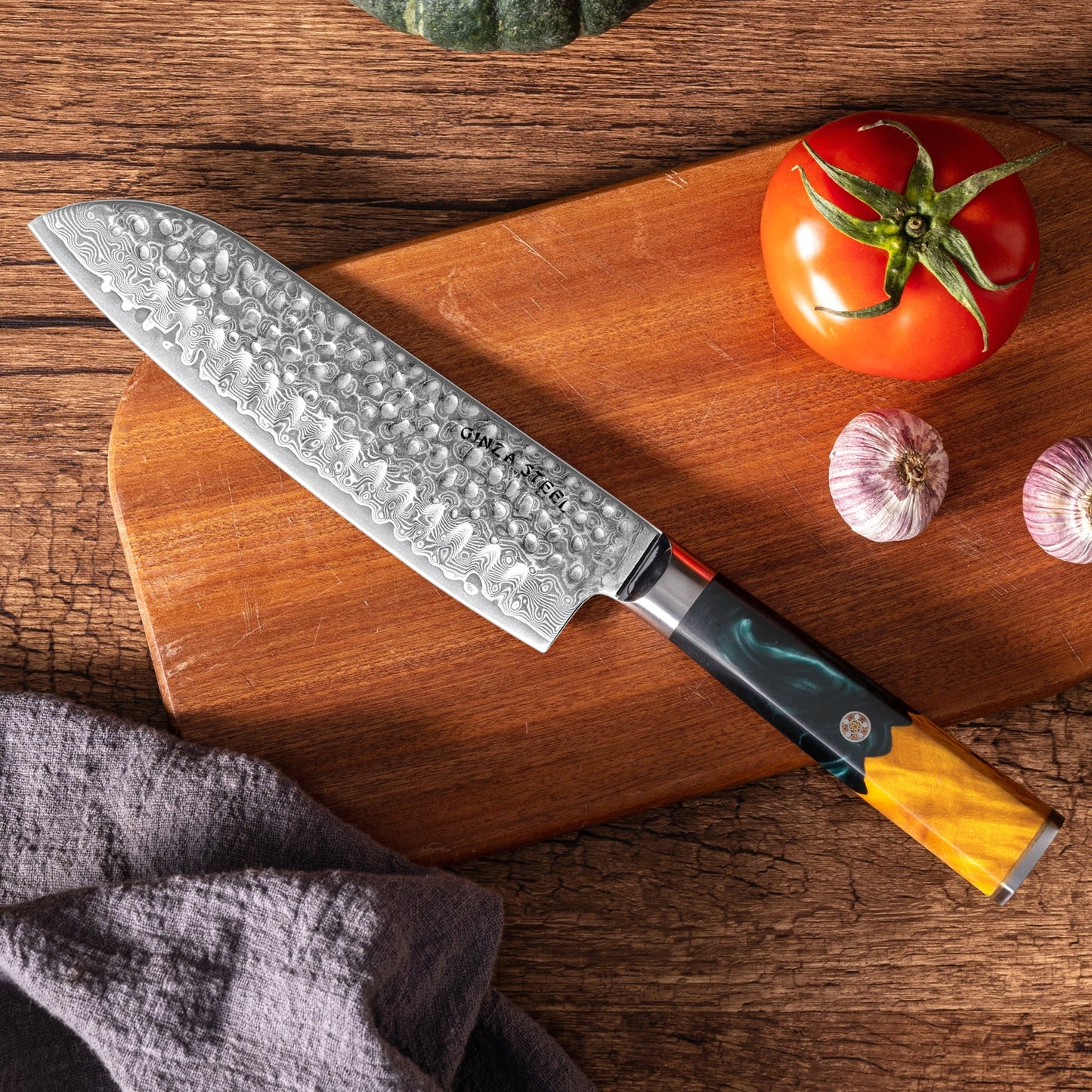 Couteau Santoku Kaze Katana 7" | Acier de Damas par Ginza Steel