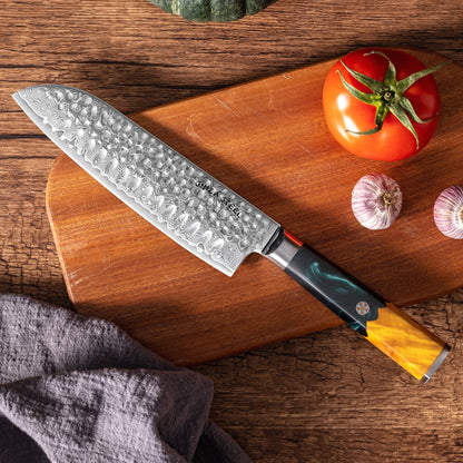 Couteau Santoku Kaze Katana 7" | Acier de Damas par Ginza Steel