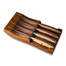 Ginza Steel AMELIA Five – 4-Piece VG10 Damascus Steel Steak Knife Set with Wood Block