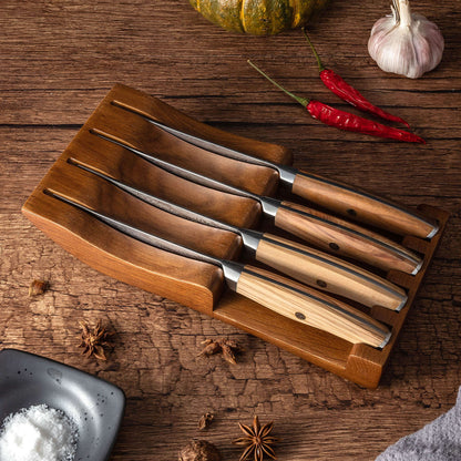 Ginza Steel AMELIA Five – Ensemble de 4 couteaux à steak en acier Damas VG10 avec bloc en bois