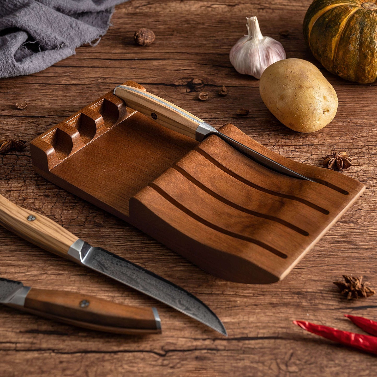 Ginza Steel AMELIA Five – Ensemble de 4 couteaux à steak en acier Damas VG10 avec bloc en bois