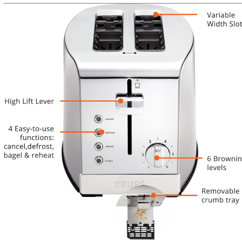 KRUPS KH732D51 2 slice Stainless Steel Toaster