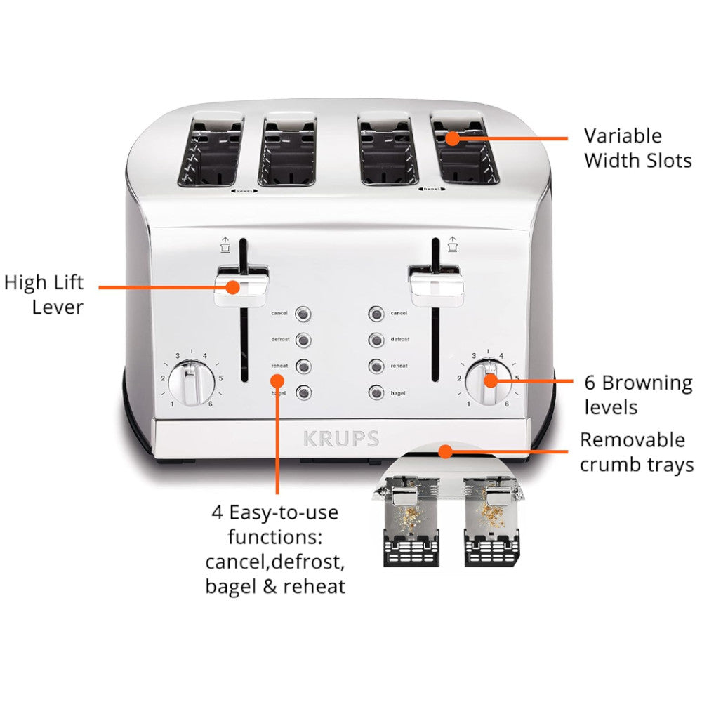 KRUPS KH734D51 4 Slice Stainless Steel Toaster