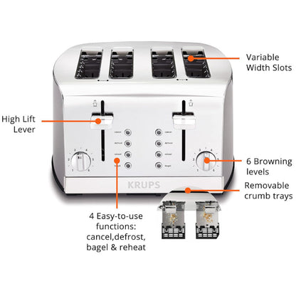 KRUPS KH734D51 4 Slice Stainless Steel Toaster