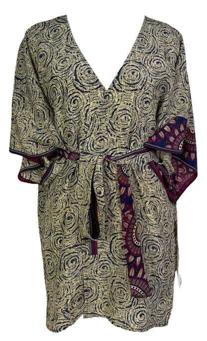 PRC6912 Veste en pure soie à manches kimono avec ceinture