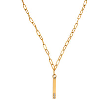 Style KORATIA: Minimalist Necklace with Paper-Clip Chain and Bar Charm Zirconia Embedded Pendant in Gold