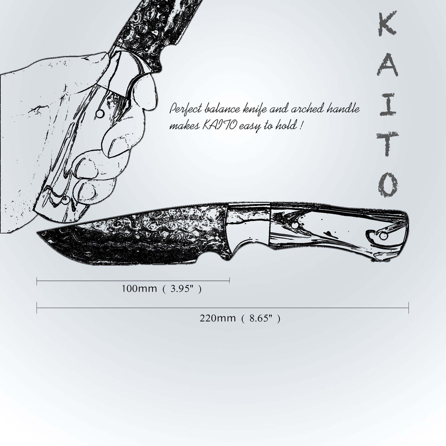 Couteau Ginza Steel Kaito Skinner – Lame damas de 10 cm + étui