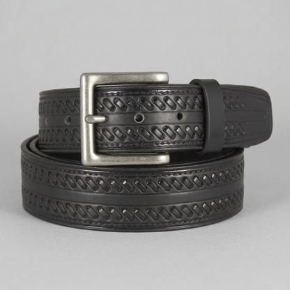 Keldon Leather Men's Whipstitch Tooled Leather Removable Buckle Belt