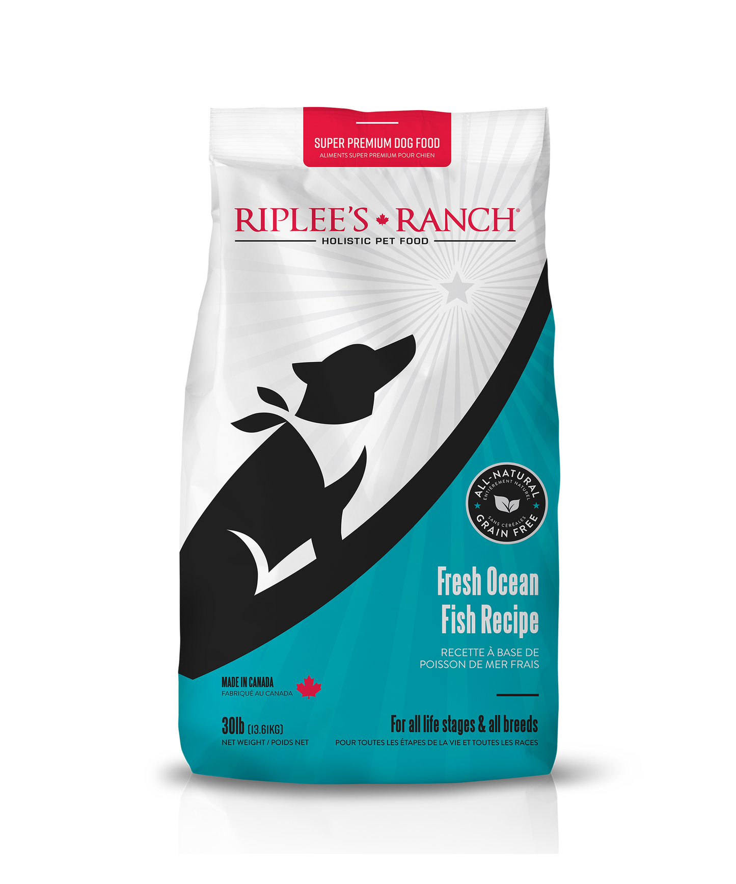 Nourriture pour chiens au poisson frais de l'océan - sac de 13,6 kg