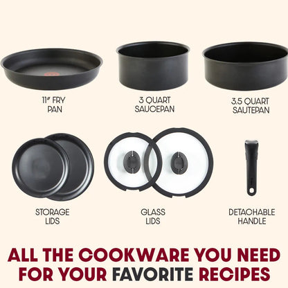 T-FAL L242S884 Ingenio Expertise Cookware 8 Piece Set Black