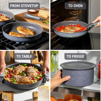 T-FAL L824SB64 Ingenio Essential Non-Stick Cookware 11PC Set - Granite