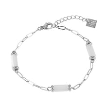LAGUNA Argent (Or Blanc) : Bracelet mini-chaîne trombone avec perles cylindriques en coquillage naturel