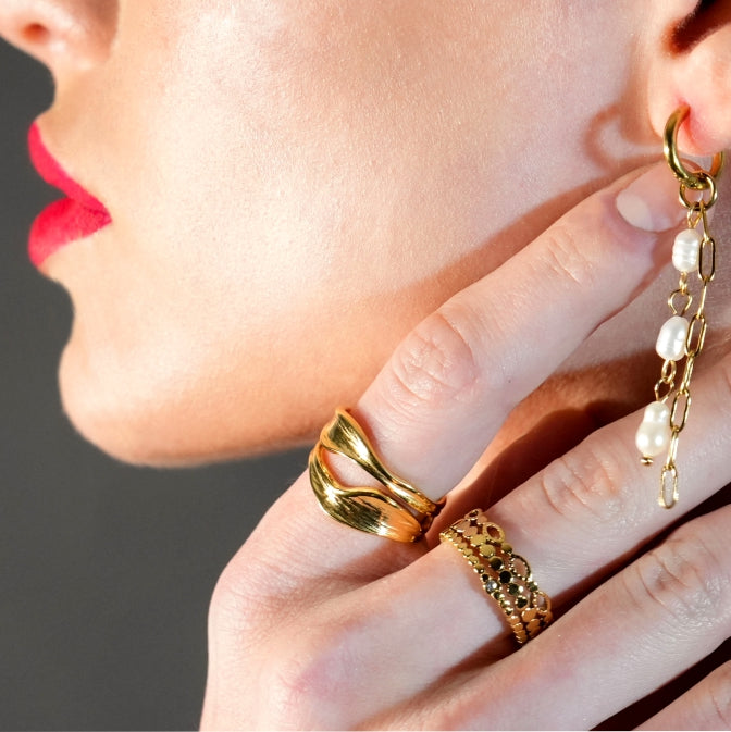 PERLA : Bague multi-joncs d'inspiration vintage avec solitaire en oxyde de zirconium