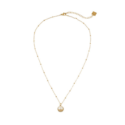 LATAHIA Gold : Collier chaîne perlée avec pendentif bordé de perles d'eau douce et de zircons pavés
