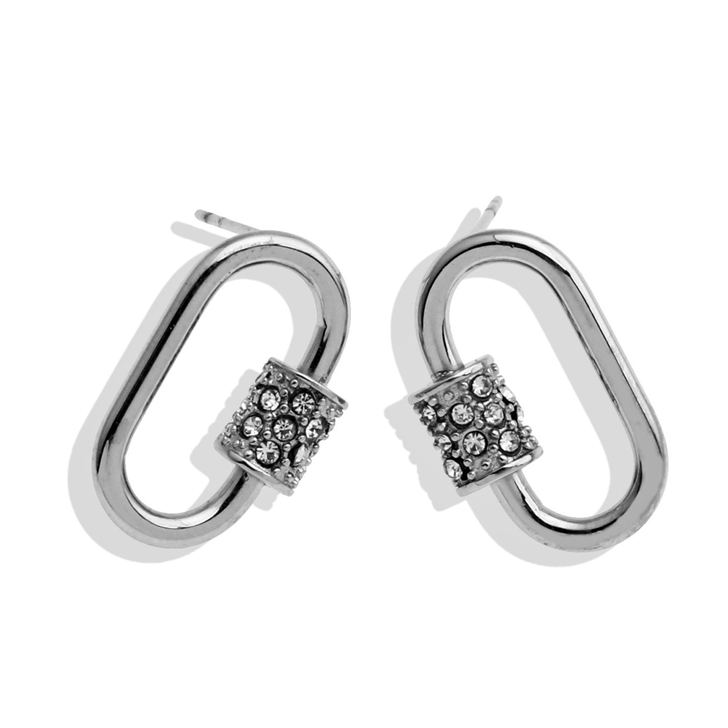 Boucles d'oreilles mousqueton LENNON argentées avec zircones pavées