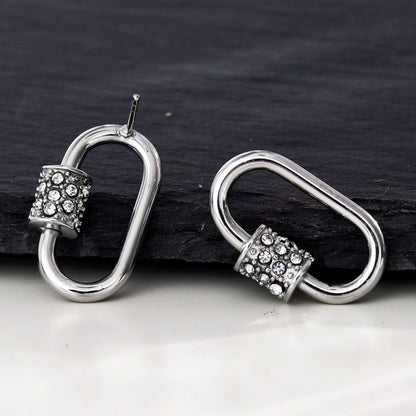 Boucles d'oreilles mousqueton LENNON argentées avec zircones pavées