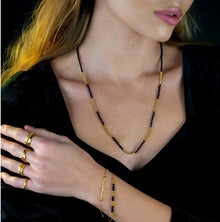 LINA Black Crystal and Gold Beads Chain Necklace