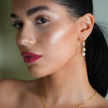 Style: LISANNE: Geometric Shaped Modernist Hoop Earring with a Trio of Fresh-Water Pearls