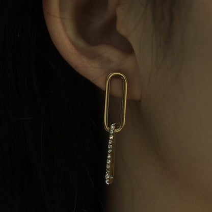 Boucles d'oreilles LUCIA Pavé Zirconium double trombone dorées