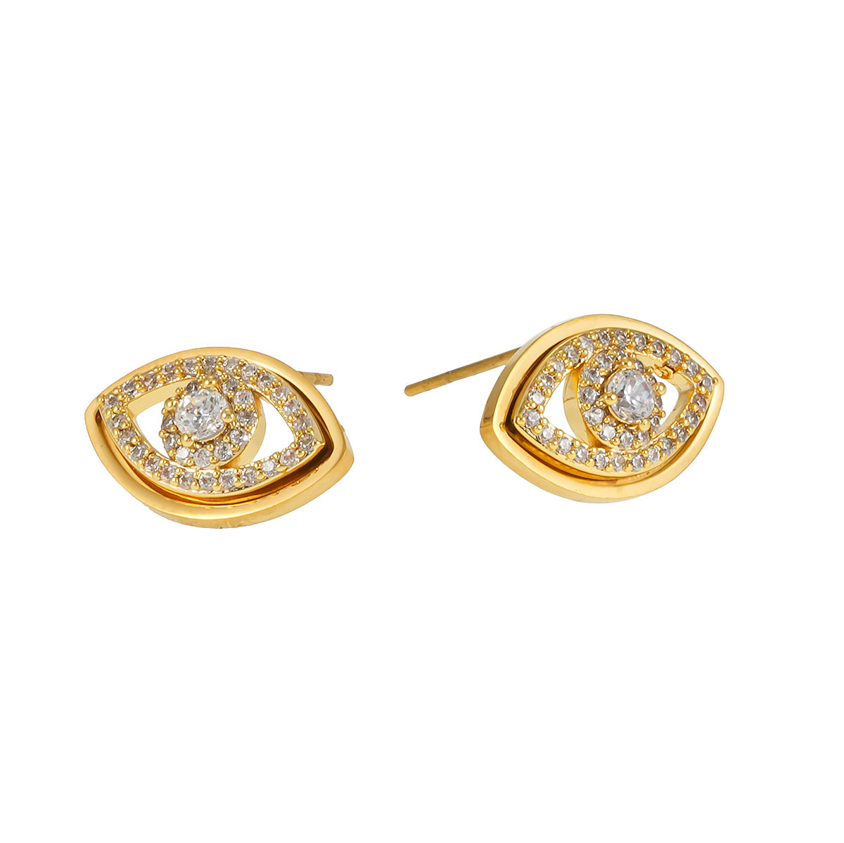 LUCKY EYE Or : Boucles d'oreilles clous œil porte-bonheur serties d'oxydes de zirconium