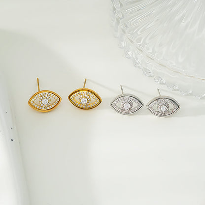 LUCKY EYE Or : Boucles d'oreilles clous œil porte-bonheur serties d'oxydes de zirconium