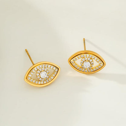 LUCKY EYE Or : Boucles d'oreilles clous œil porte-bonheur serties d'oxydes de zirconium