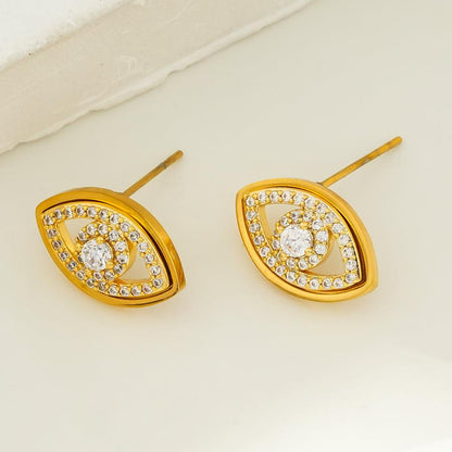 LUCKY EYE Or : Boucles d'oreilles clous œil porte-bonheur serties d'oxydes de zirconium