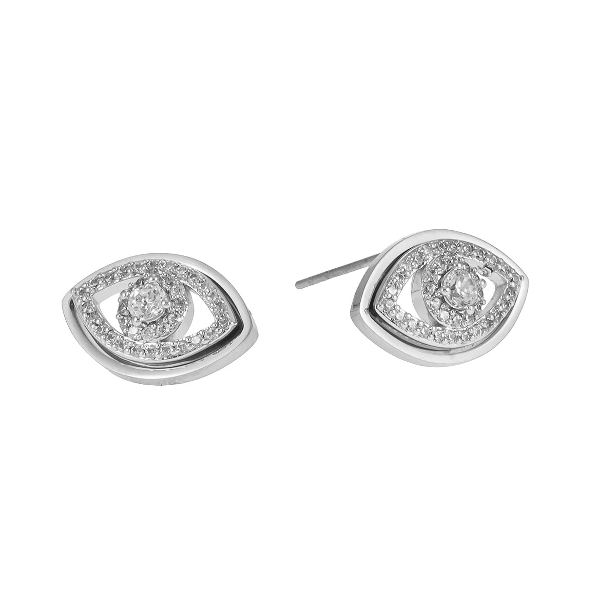 LUCKY EYE Or Blanc (Ton Argent) : Clous d'oreilles Œil protecteur sertis d'oxydes de zirconium