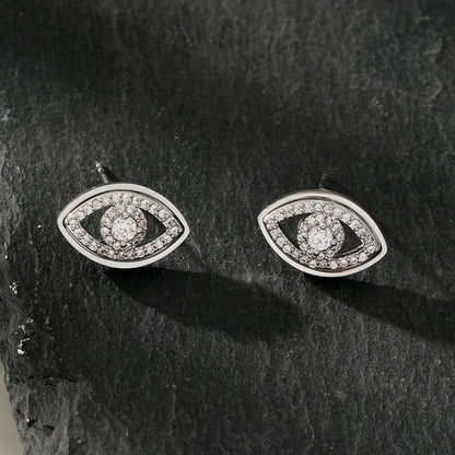 LUCKY EYE Or Blanc (Ton Argent) : Clous d'oreilles Œil protecteur sertis d'oxydes de zirconium