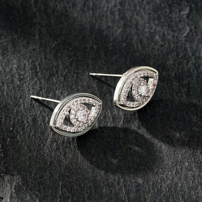LUCKY EYE Or Blanc (Ton Argent) : Clous d'oreilles Œil protecteur sertis d'oxydes de zirconium