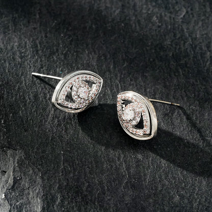 LUCKY EYE Or Blanc (Ton Argent) : Clous d'oreilles Œil protecteur sertis d'oxydes de zirconium