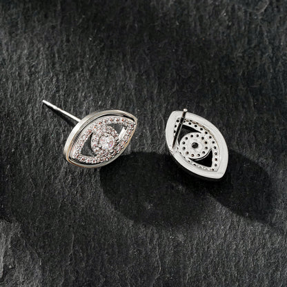 LUCKY EYE Or Blanc (Ton Argent) : Clous d'oreilles Œil protecteur sertis d'oxydes de zirconium