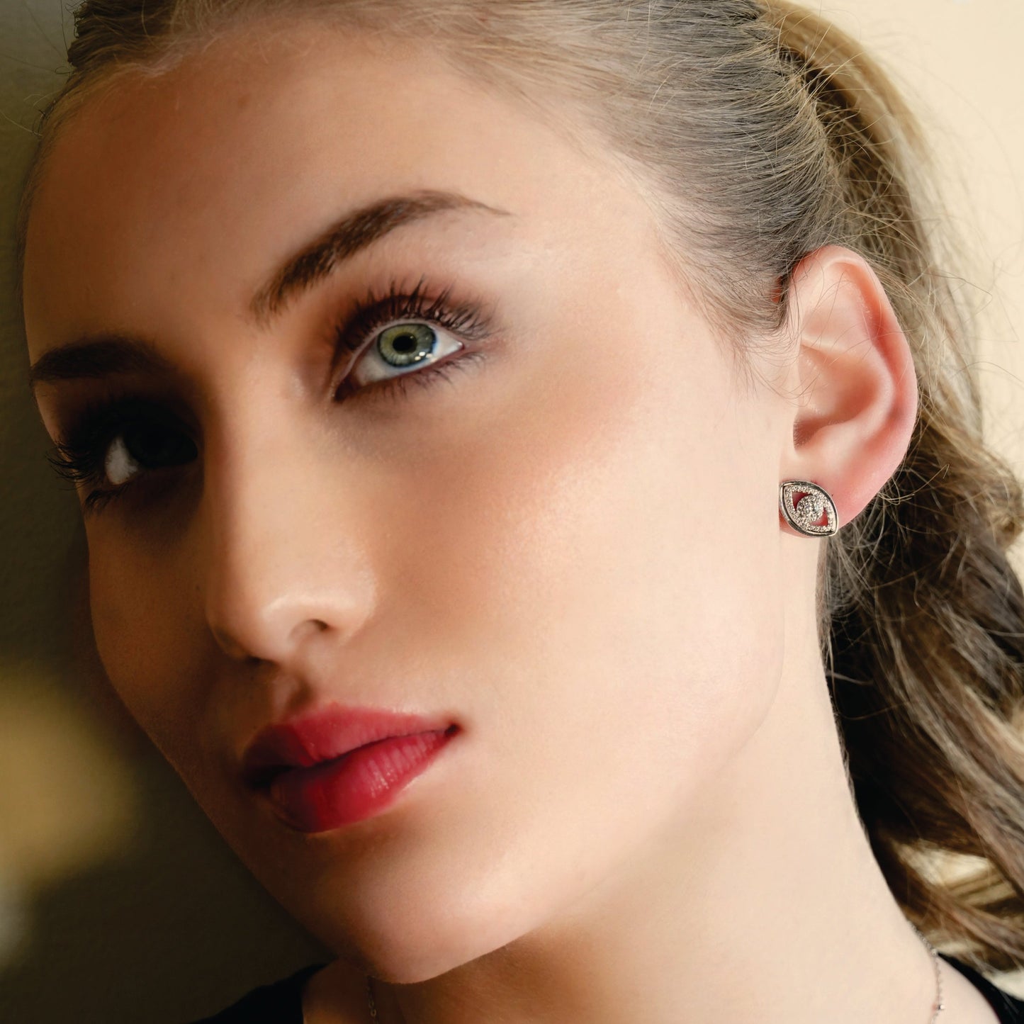 LUCKY EYE Or Blanc (Ton Argent) : Clous d'oreilles Œil protecteur sertis d'oxydes de zirconium